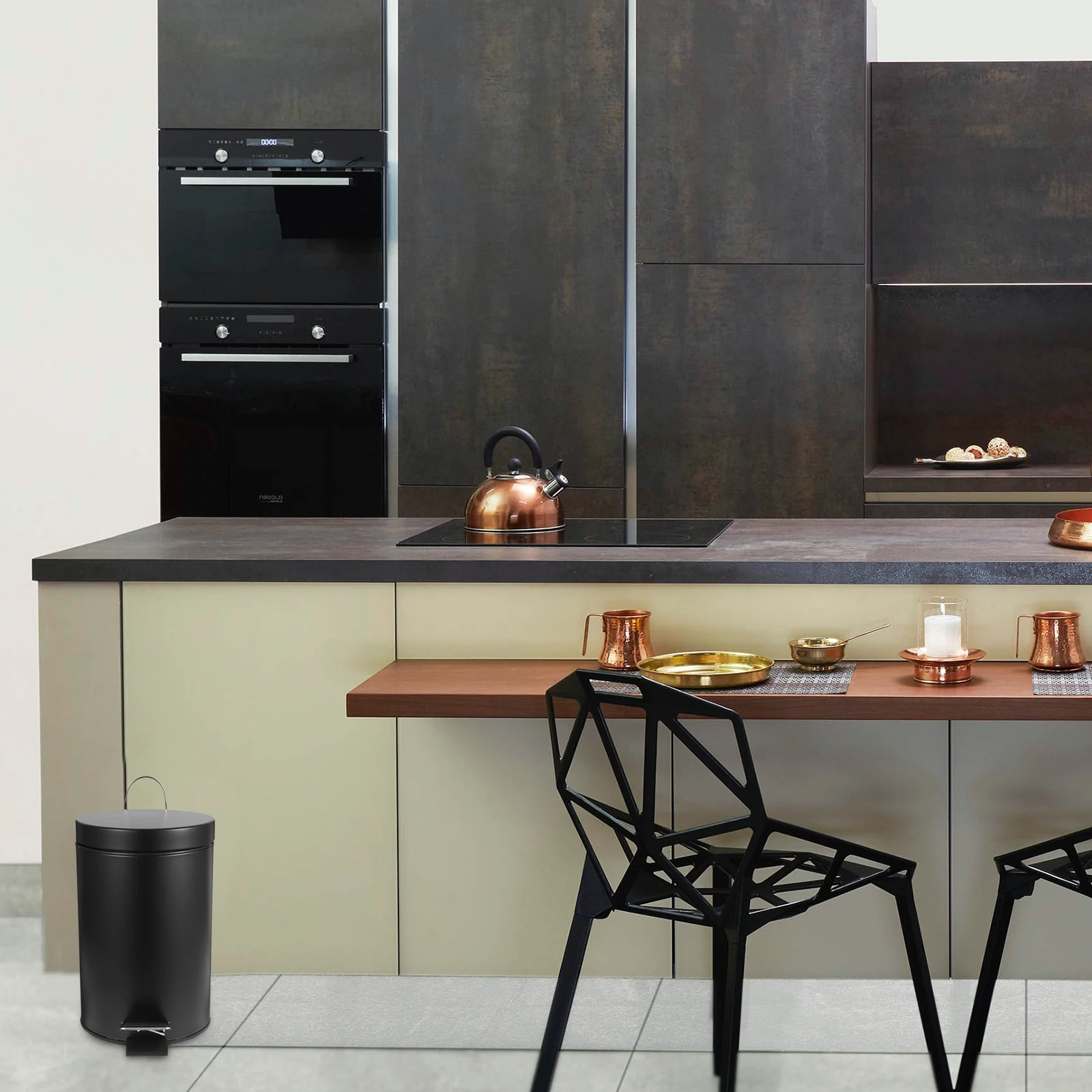

Pedal Trash Can 3L Black Matte Round Kitchen Garbage Bin Reusable Bedroom Living Room Bathroom Waste Bins Litter