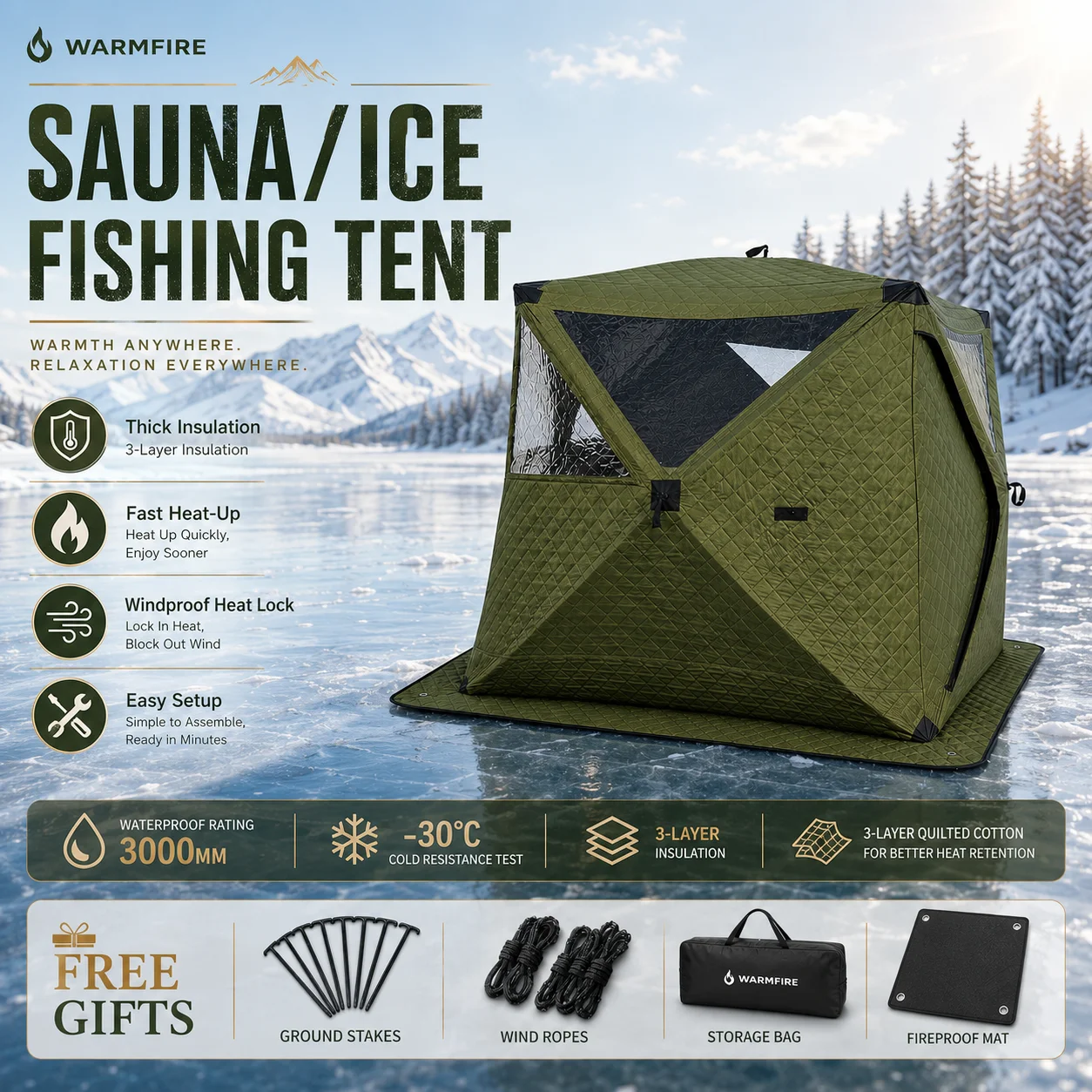 5-6 Person Outdoor Sauna Tent With Triple Layer Insulation Automatic Opening & Waterproof Fabric For Family Camping