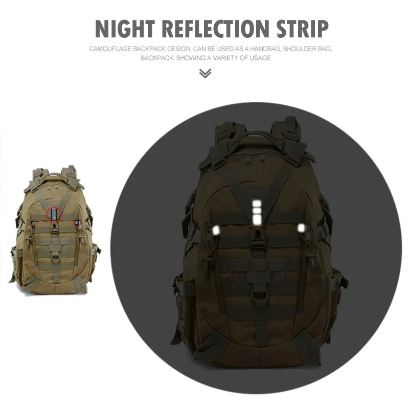 40L Tactical Backpack for Men Camping Hiking Backpacks Reflective 3D Outdoor Travel Bags Molle 3P Climbing Rucksack Shoulder Bag