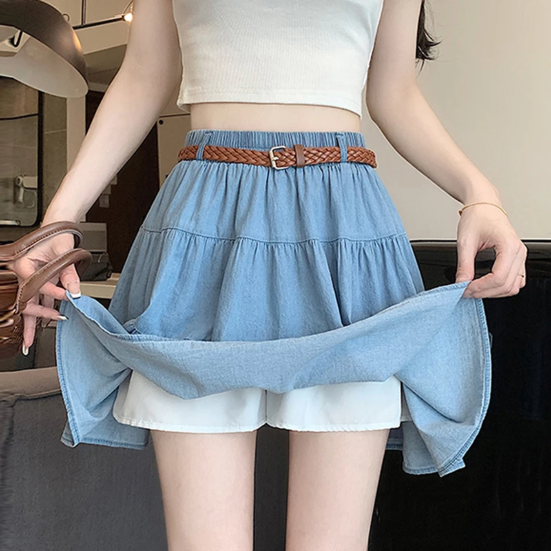 

ITOOLIN Women Sweet Ruffles Slim Skirt With Belted Casual High Waist Office A-line Skirt Women Pleated Mini Skirts 2024 Summer