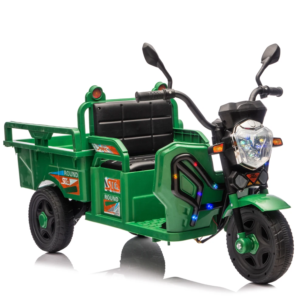 子供用電動三輪カーゴトラック、2WD、滑り止めホイール、大容量収納スペース、ライト付き、安定した電動トライク、3歳以上のお子様向け