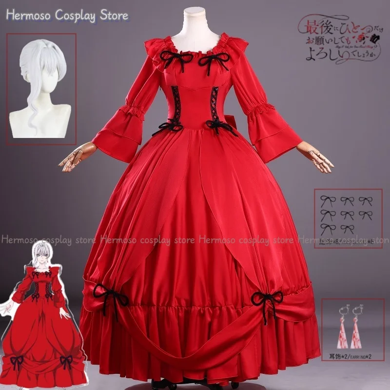 

Scarlet El Vandimion Cosplay Costume Wig Dress Anime May I Ask for One Final Thing Ice Rose Earrings Halloween Party Women Girls