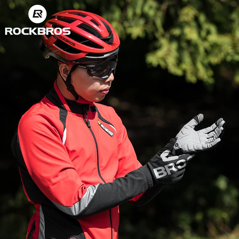 ROCKBROS Cycling Gloves Shockproof Wear Resistant SBR Men Women Full Finger Windproof Gloves Breathable Lengthen Warm MTB Glove