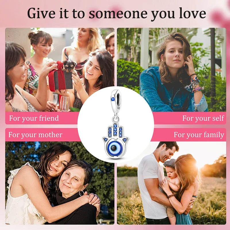 925 Sterling Silver Hamsa Hand Evil Eye Charms Color S925 Beads Pendent Fit Original Bracelets DIY Fine Jewelry Gifts for Women