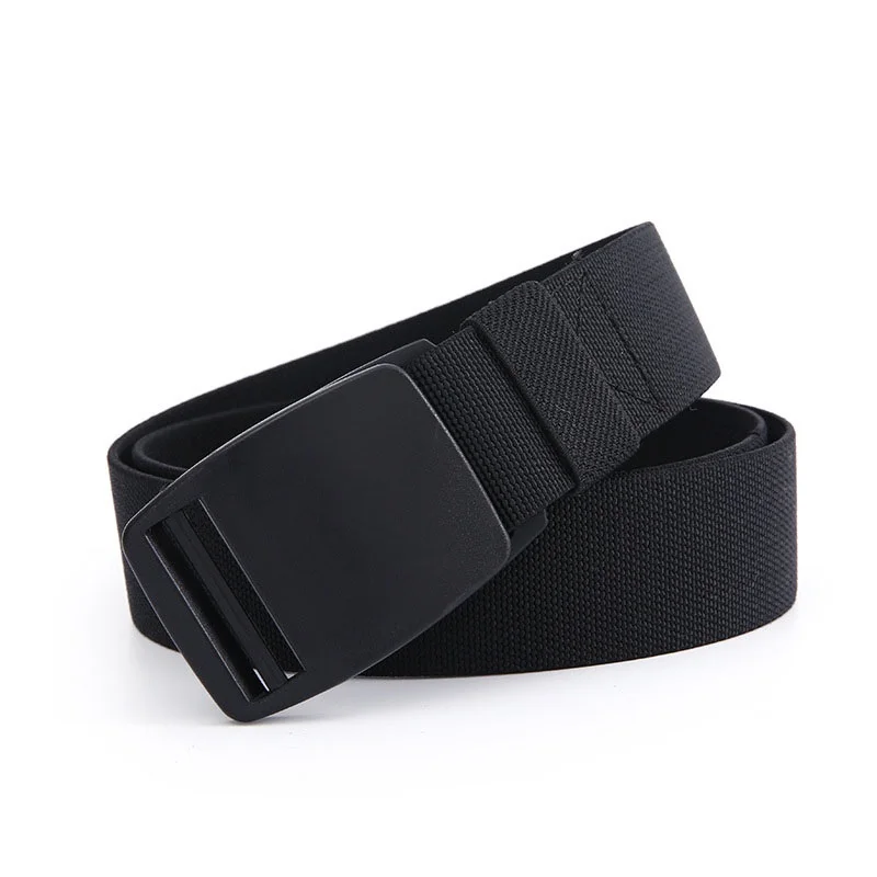 Men Canvas Belts Solid Color Men Luxury Brand Male Strap Fashion Trouser Belt Black Buckle High Quality Stretch Waistband DT051