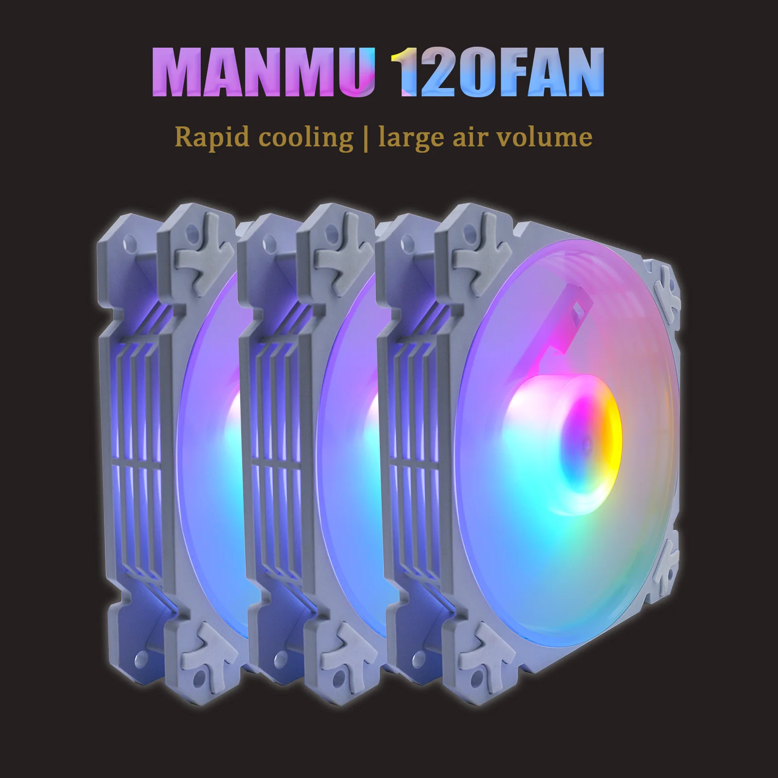 Wentylator komputerowy MANMU o wysokim przepływie powietrza, LED, RGB, 120 mm, do chłodzenia komputera PC
