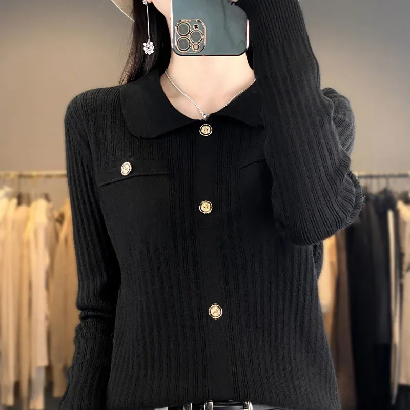 Women's boutique high-end sweater knitted cashmere cardigan long sleeved new cashmere sweater