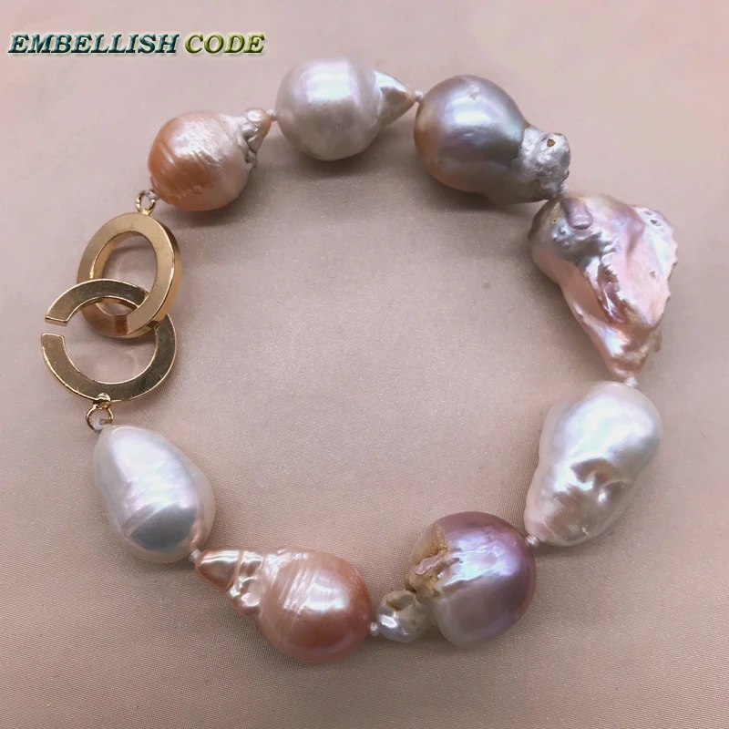 Amazing Mixed Color Large Size Tissue Nucleated Flame Ball Shape Baroque Pearl Statement Bracelet 100% Natural Some Defect