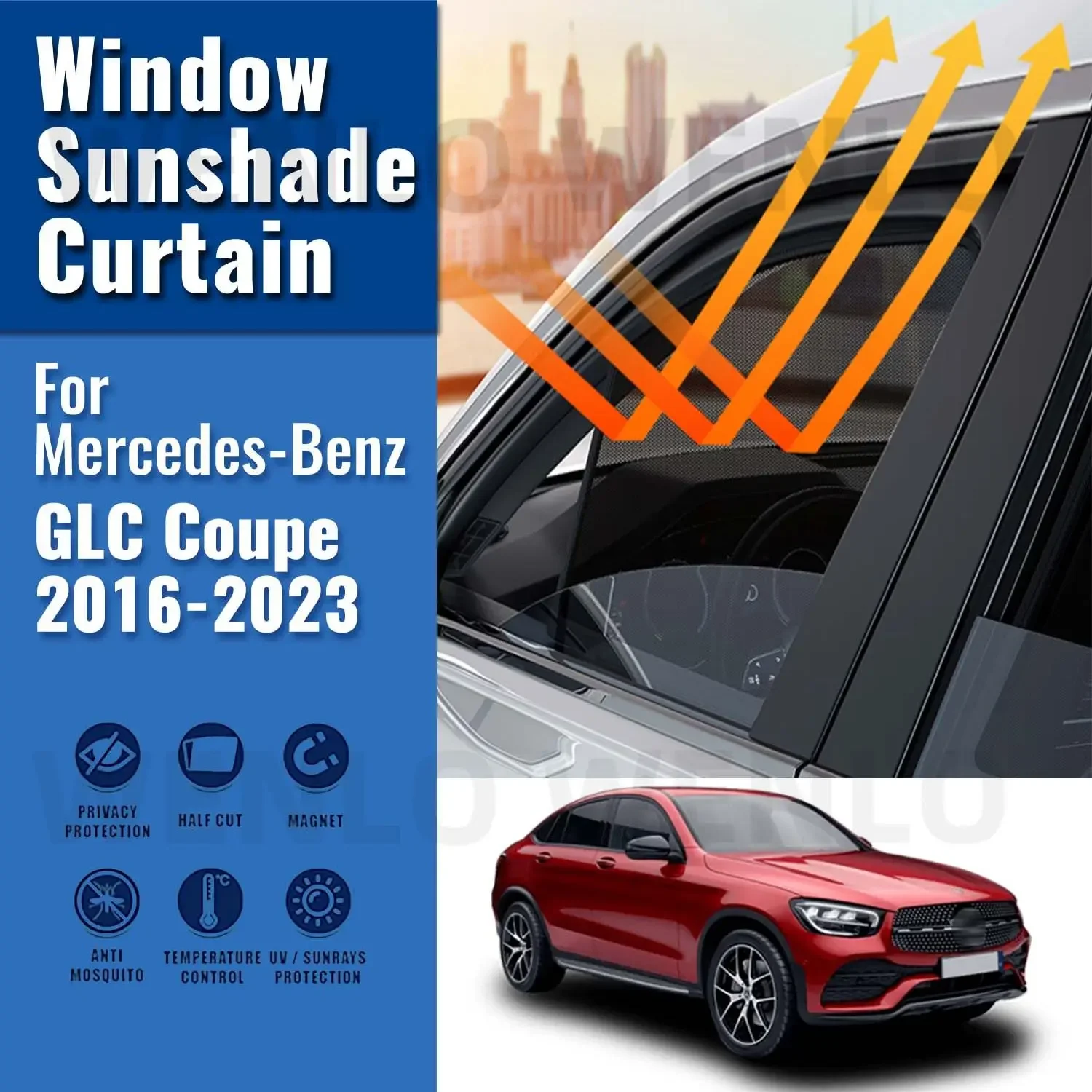 

For Mercedes Benz GLC Coupe C253 2016-2023 Car Sunshade Front Windshield Magnetic Mesh Curtain Rear Side Window Sun Visor Shade