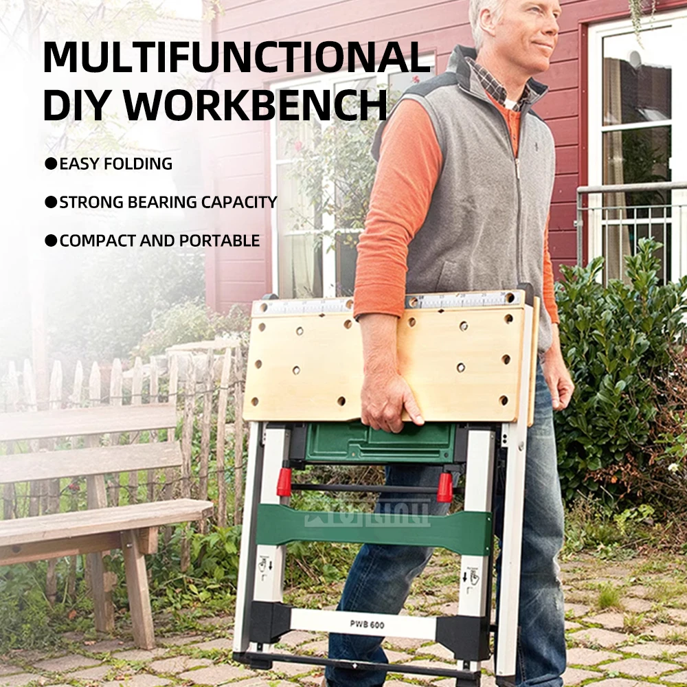 Folding Workbench with 200KG Load Capacity and Lifting Function for Woodworking