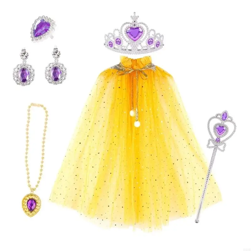 H58E Princess Party Dress Up Fairy Princess Costume Princess Cape Cloak Christmas Jewelry Fairy Costume Girl Birthday Costume
