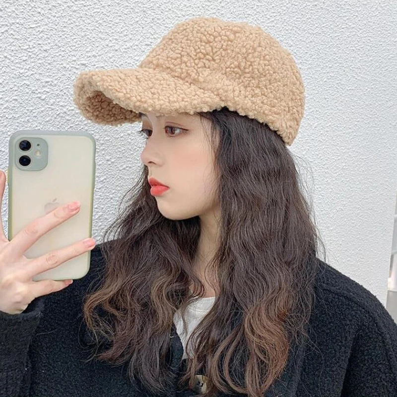 Autumn Winter Baseball Cap Women Artificial Lamb Wool Hats Version Tide Warm Cap Plush Baseball Caps Spring Baseball Cap