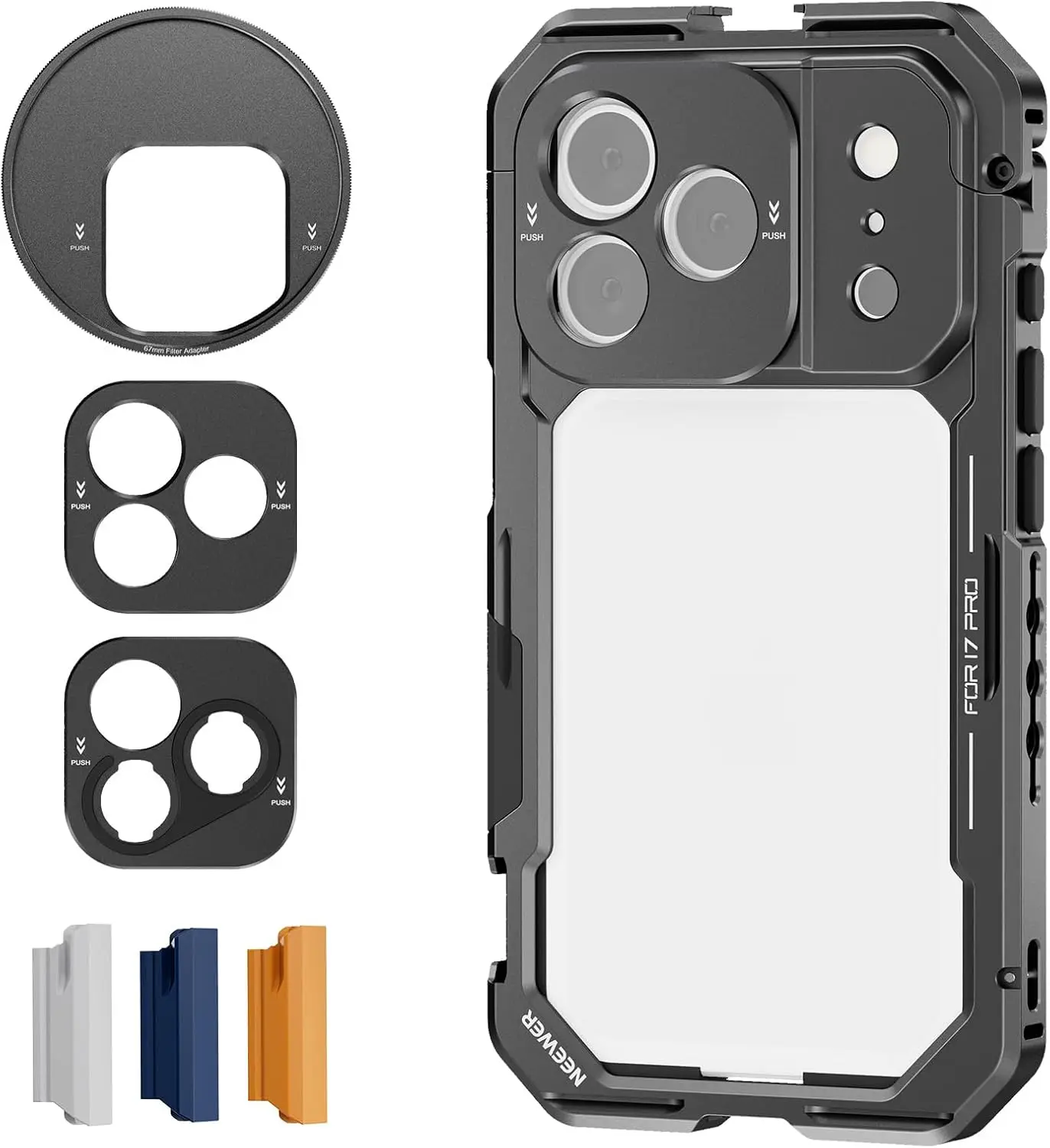 NEEWER Phone Cage Compatible with iPhone 17 Pro,Quick Release Video Rig Stabilizer Accessories with 67mm Filter Ring