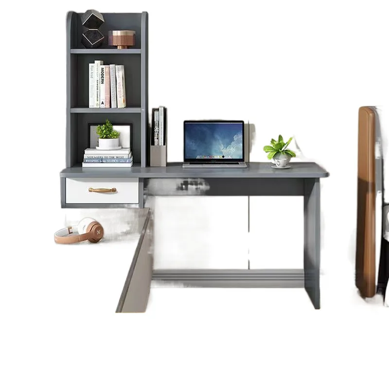 

Bedroom with bay window, desk, bookshelf, integrated computer desk, balcony, small apartment