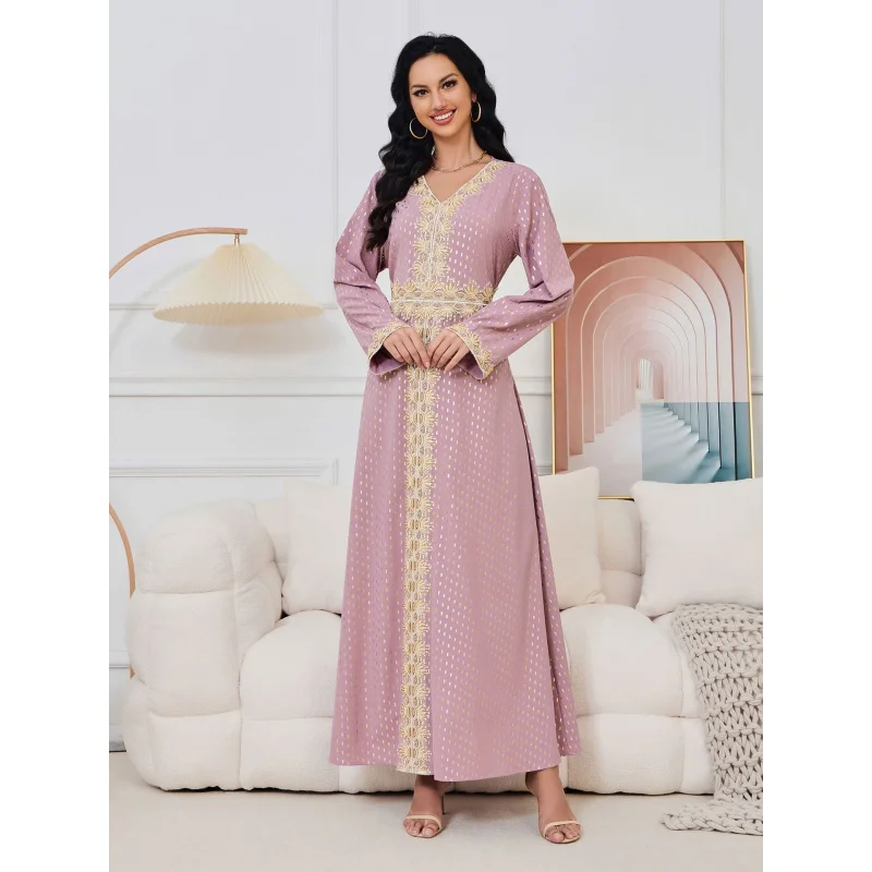 

076 Middle Eastern Clothing Robe Women's Long Dress New Fashion Gold Foil Dress Abaya