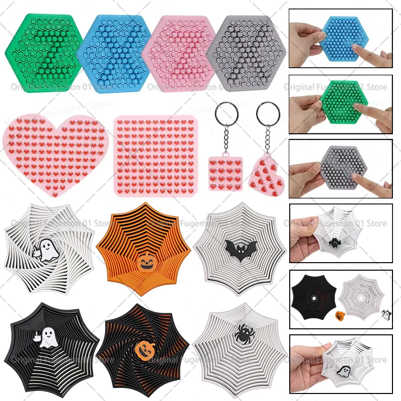 3D Gedrukt Fractal Fidget Hexagon Halloween Spider Net Fidget Speelgoed Draagbare Spelen Zintuiglijke Anti-stress Vinger Fidget Visueel Speelgoed
