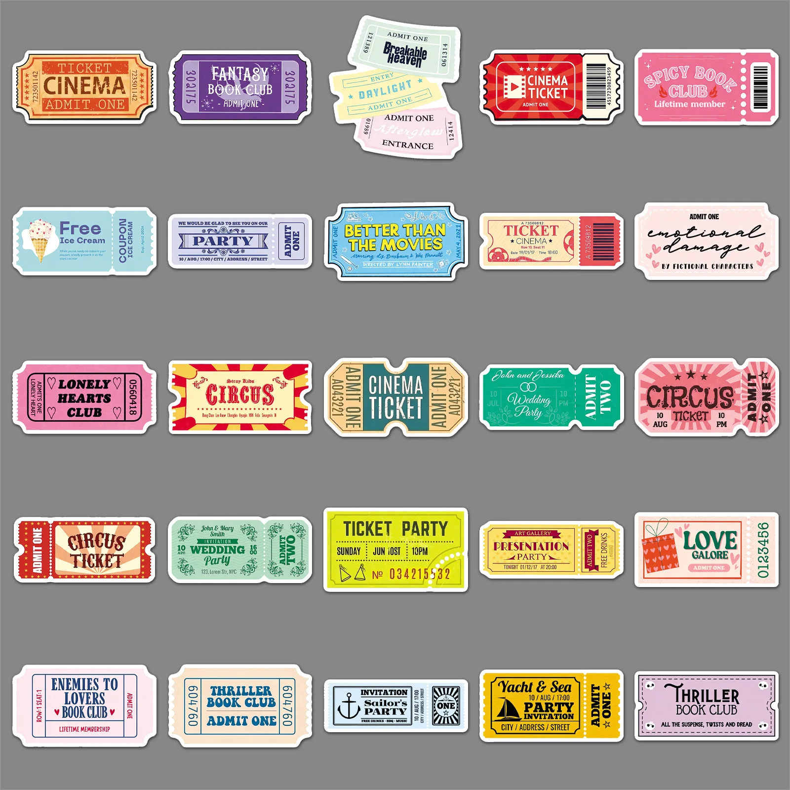 

10/50PCS Ticket Stub Sticker Creative Graffiti Decoration Romantic Girly Heart Waterproof DIY Computer Water Cup Declas Gifts