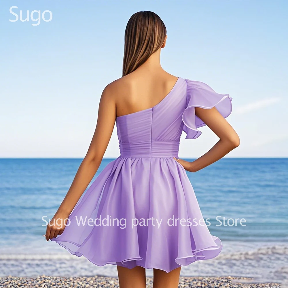 Robes de soirée violettes courtes personnalisées pour événements spéciaux, Mini robe de Cocktail asymétrique épaule dénudée pour femme adolescente, été 2025