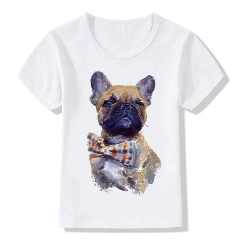 

2019 Retro French Bulldog Print Funny T-Shirts For Children Boys and Girls Summer Tees Kids Tops Novelty Kpop Baby Shirt,ooo2038