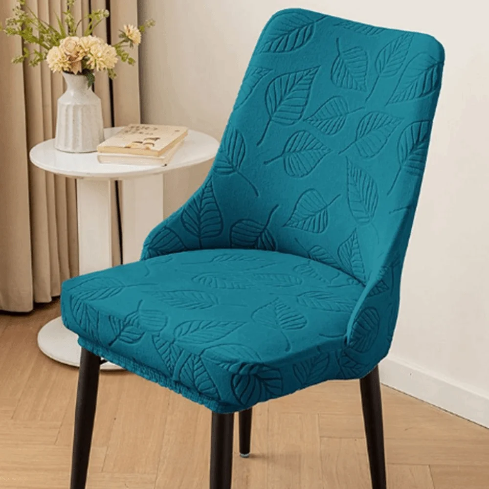 

Leaf Pattern Curved Chair Cover Stretchable Soft Restaurant Stool Cover Elastic Band Thickened Seat Protectors for Dining Room