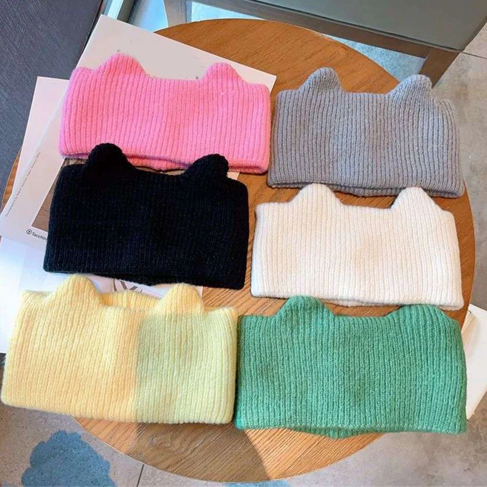 Super Cute Cat Ears Warm Knitted Headband Female Elastic Retro Sweet Face Wash Hair Bands Wide-brimmed Sports Hair Wrap New