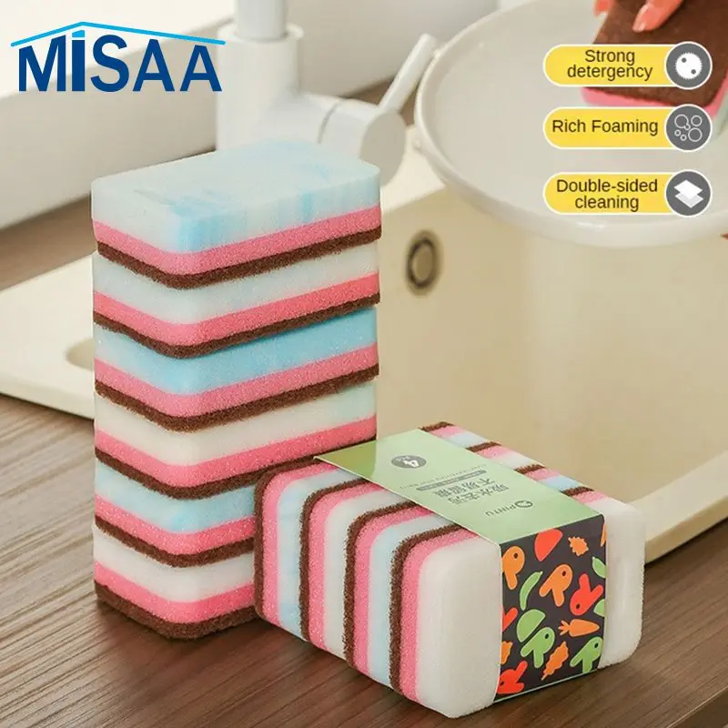 Durable Wipe Double-sided Sponge Sponge Convenient Double Sided Cleaning Block Dishwashing Three-in-one Easy To Use