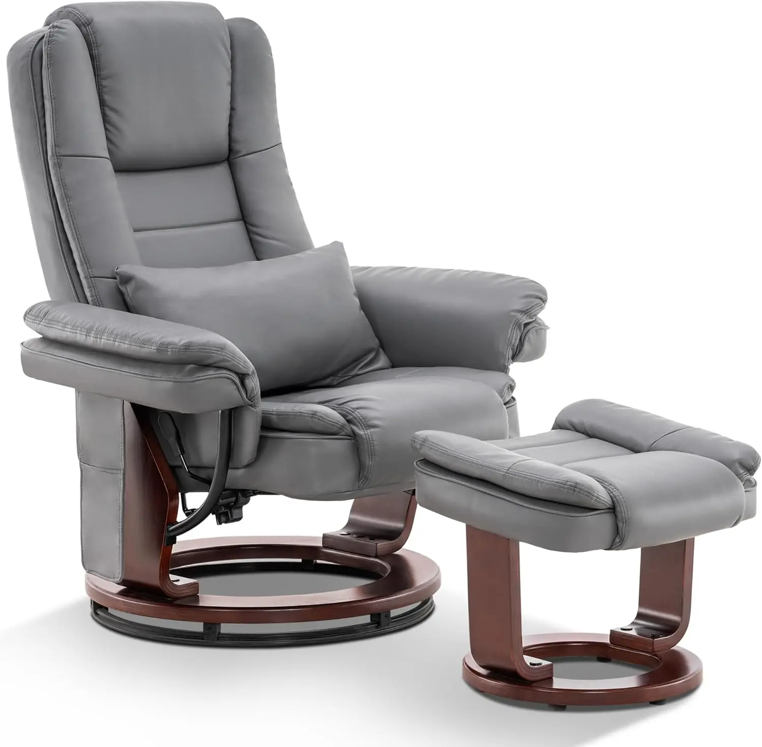 Recliner with Ottoman Chair Accent Recliner Chair with Vibration Massage, Removable Lumbar Pillow, 360 Degree Swivel Wood Base