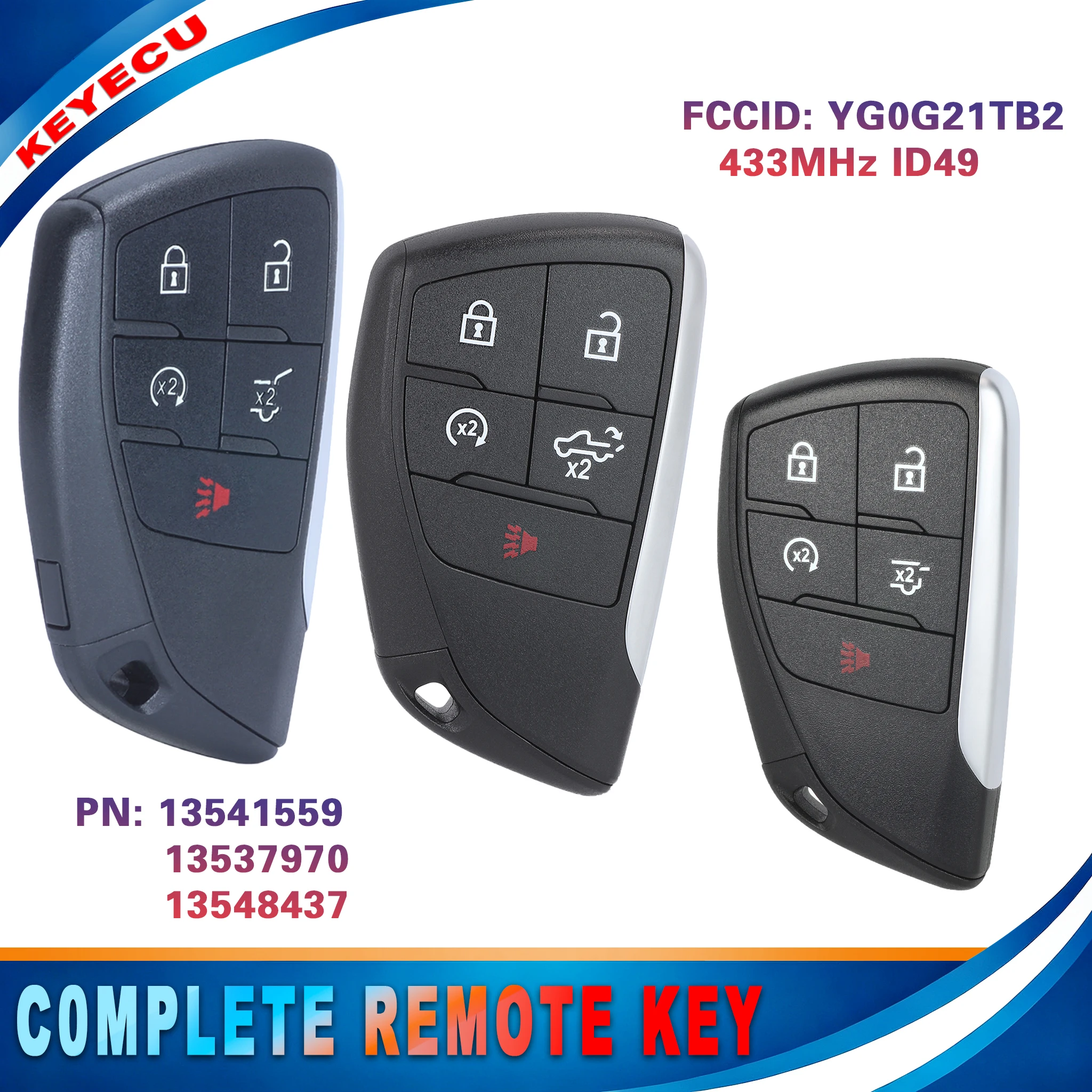 KEYECU for Chevrolet Silverado Suburban Tahoe GMC Sierra Yukon Yukon XL 2021-2024 5 Button Smart Remote Key Fob YG0G21TB2 434MHz