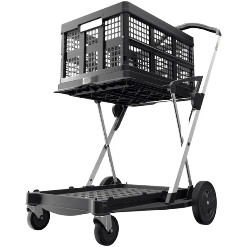 CLAX® The Original | Made in Germany | Multi use Functional Collapsible carts |  Shopping cart with Storage Crate (Black)