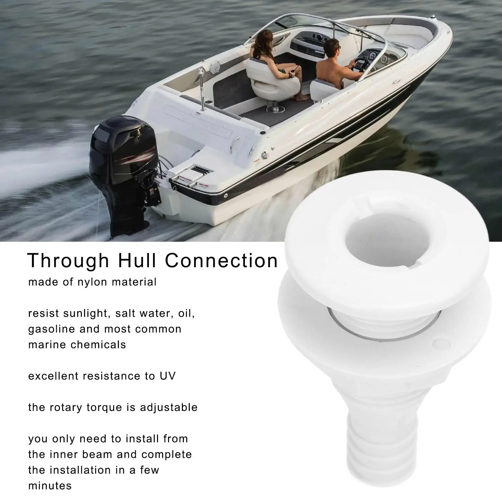 Boat Drain Outlet Plug UV Resistant Nylon Straight Through Hull Connector for Motorhomes