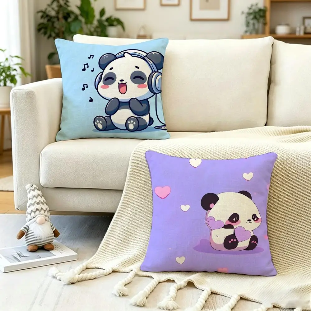 ANIME C-cartoon pandaS Cushion Cover Anti-dustmite Pillowcase Invisible zipper silky short plush Sofa cushion cover