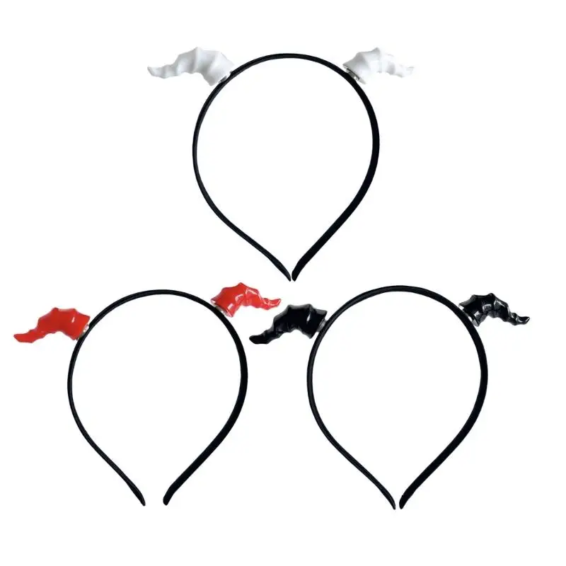 P9FE Devil Horn Hairhoop لحفلات الأزياء لعب الأدوار الحدث Hairband Headpiece مريح لحفلة عيد الهالوين