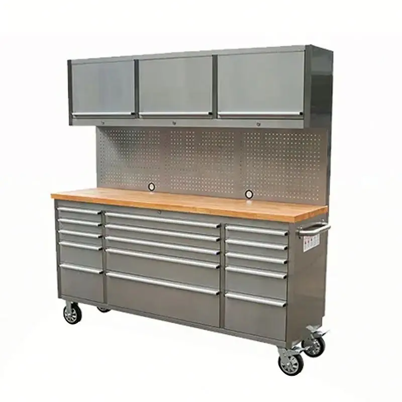 Heavy Duty Stainless Steel Rolling Tool Cabinet Pegboard Top Chest-Mobile Garage Hotel Storage Tool Box Drawers For Workshop