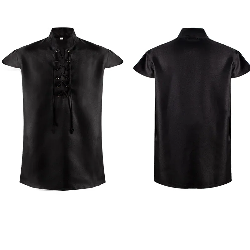 

Men's Medieval Vintage Lace-up Collared Short-sleeved Shirt Costume