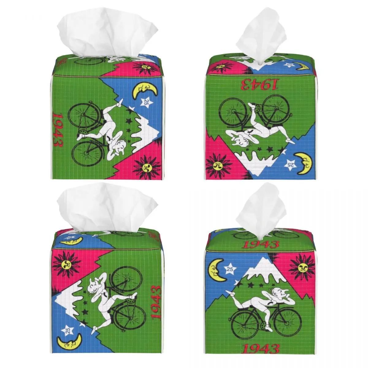 Custom Albert Hoffman LSD Bicycle Day Tissue Box Cover for Bathroom Home Acid Blotter Party PU Leather Square Facial Tissue Box