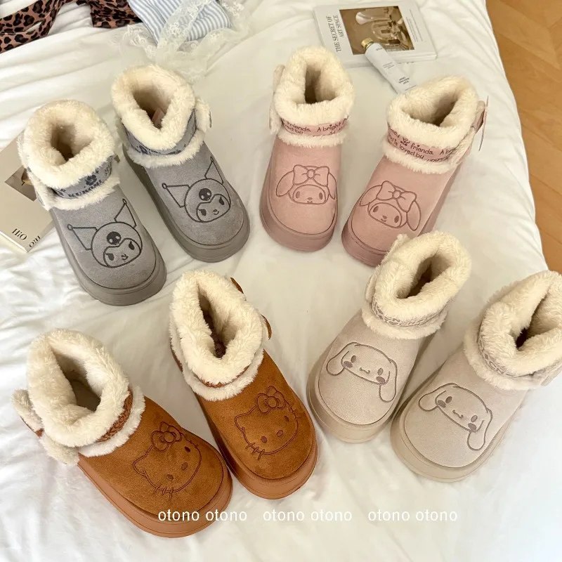

Sanrio Hello Kitty My Melody Anime Kawaii Soft Shoes Kuromi Cute Cartoon Fleece Warm Snow Boots Birthday Gifts for Girls