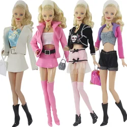 Pink Doll Clothes Leather Clothes Dress Casual Leather Coat Jacket Mini Skirt Doll Clothes for Barbies Clothes Dolls Accessories