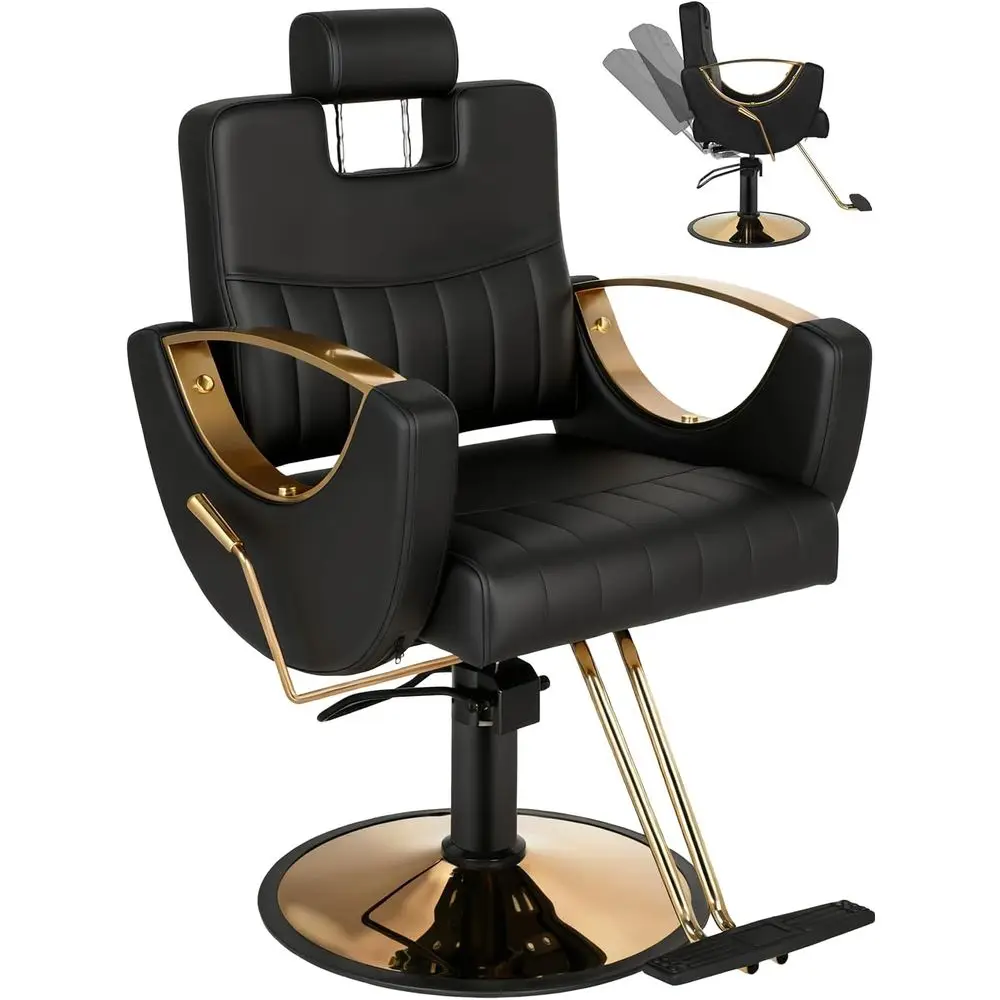 

Hydraulic Reclining Barber Chair with Adjustable Headrest, Ideal for Salons, Spas, and Barbershops in Black