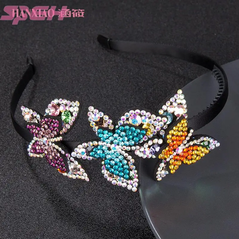 New Korean hairpin color butterfly hairband fashion simple water drill headband thin edge anti slip crystal headdress with teeth