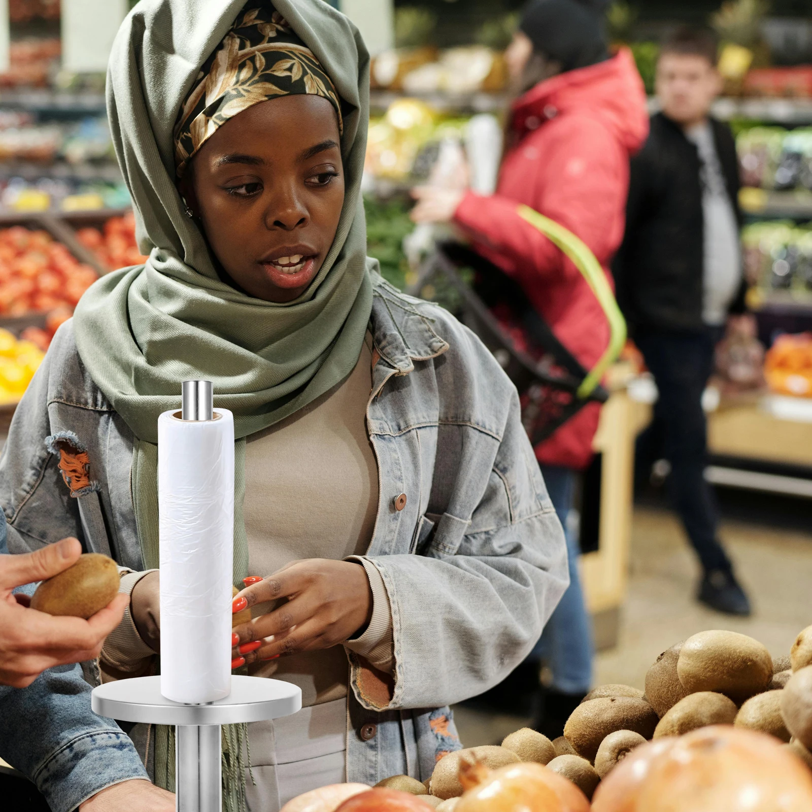 

Stainless Steel Grocery Bag Holder Roll Rack Space Saving Sturdy Organizer For Supermarket Retail Store Efficient Bag