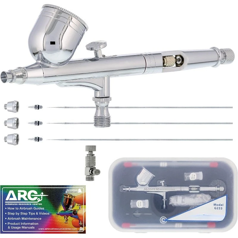 

Performance G233 Pro Set Master Airbrush Gun with 3 Nozzle Sets (0.2, 0.3 & 0.5mm Needles, Fluid Tips and Air Caps) - Dua