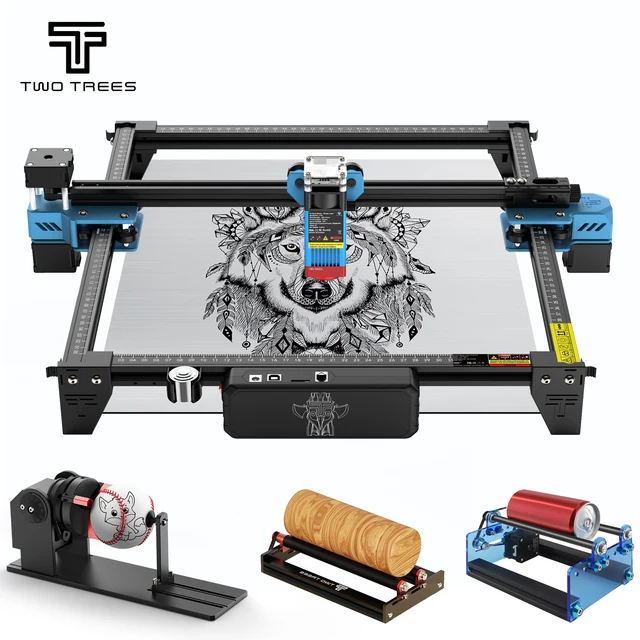 Laserowa maszyna grawerująca Twotrees 40W/80W TTS-55 PRO/TTS-10 PRO z osią Y i obrotowym wałem do grawerowania w drewnie, MDF, akrylu i metalu.