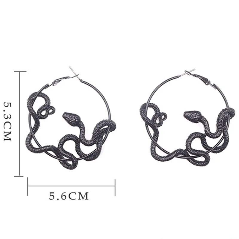 Personality Gothic Cool Punk Antique Animal Black Snake Earrings Crazy Twining Snake Hoop Earrings Statement Earrings Party