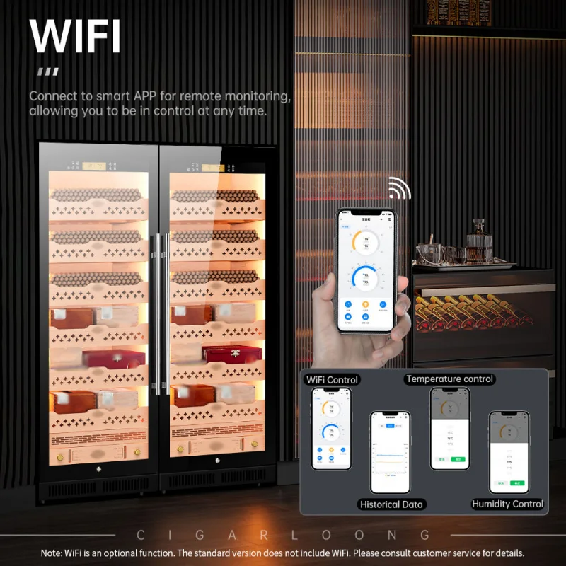 custom.120C1 Multi-function Display Cigar Humidor Cabinet Cigar Cooler Cedar Wood Double Door Cigar Cabinet Refrigerator 640L