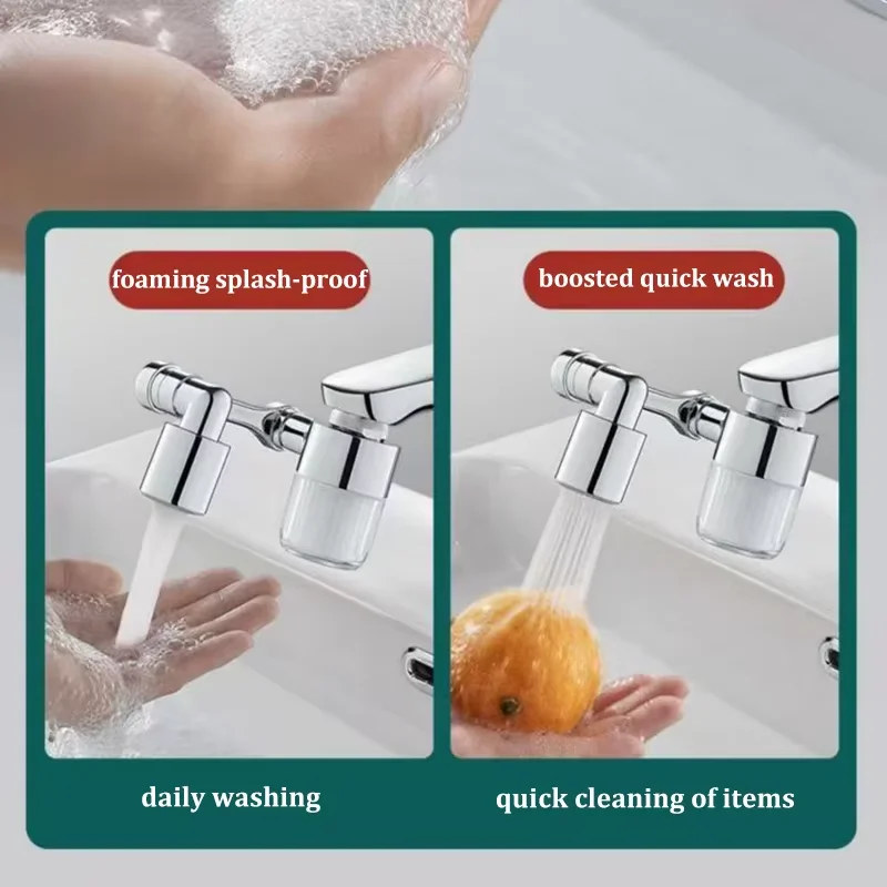 Faucet Filter Aerator Robotic Arm 1080° Free Rotation Faucet Extender Kitchen and Bathroom Splash-Proof Water Outlet