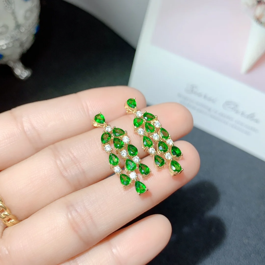 Sterling silver 925 natural diopside earrings for women Luxury women's wedding Gift Free Delivery boutique jewelry