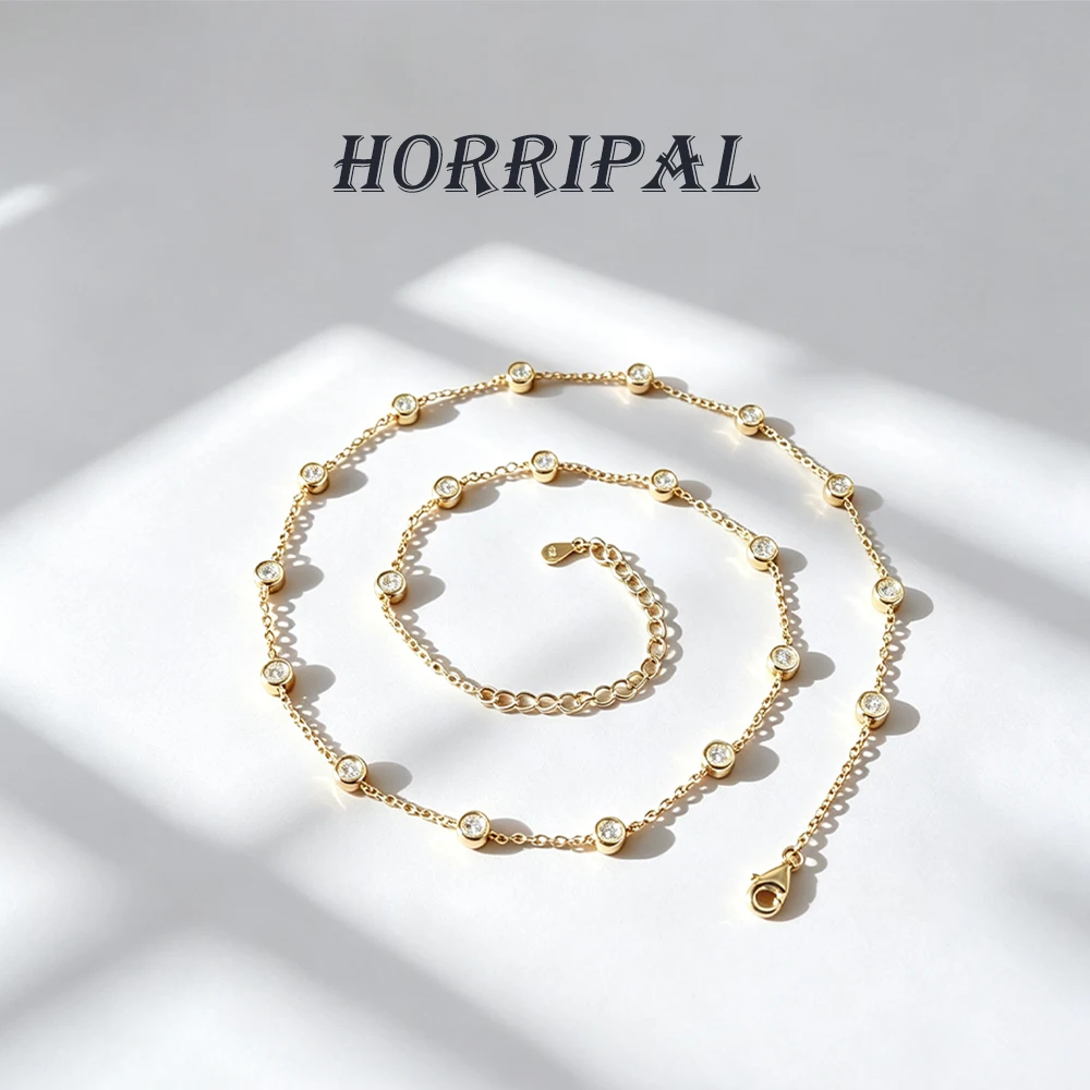HORRIPAL 3mm D VVS1 All Moissanite Bubble Necklace for Women S925 Sterling Silver GRA New Clavicular Chain Wedding Fine Jewelry