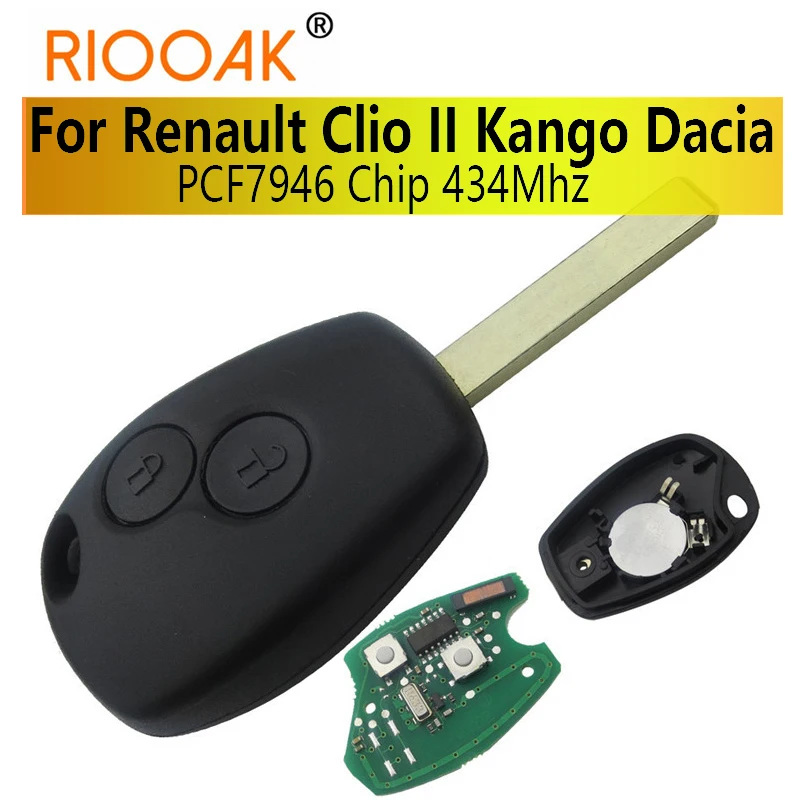 

Remote Car Key Control for Renault Clio II Kango Dacia PCF7946 Transponder Chip 434Mhz Remote Key with Uncut Blank Blade