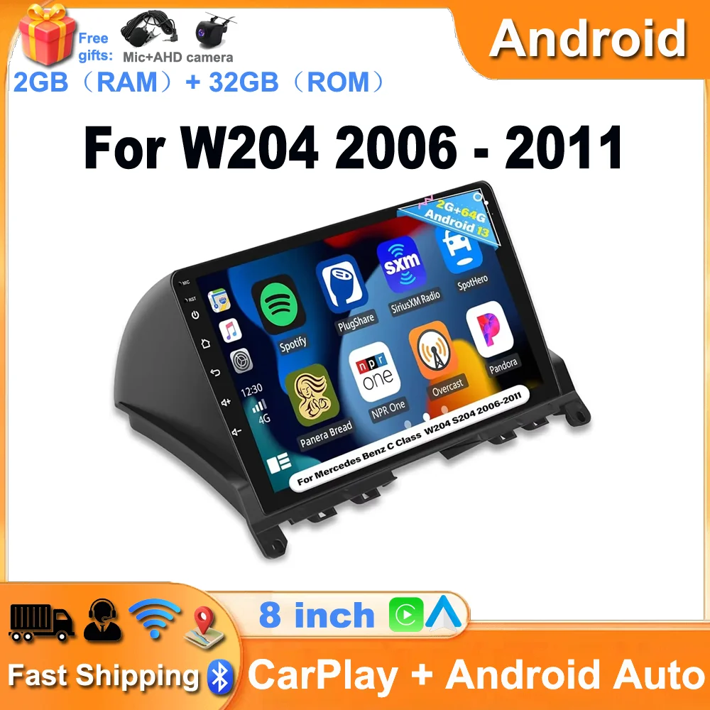 8Inch Android 13 Car Stereo for Mercedes Benz C Class 3 W204 S204 2006-2011 Wireless CarPlay Andriod Auto Bluetooth Touchscreen