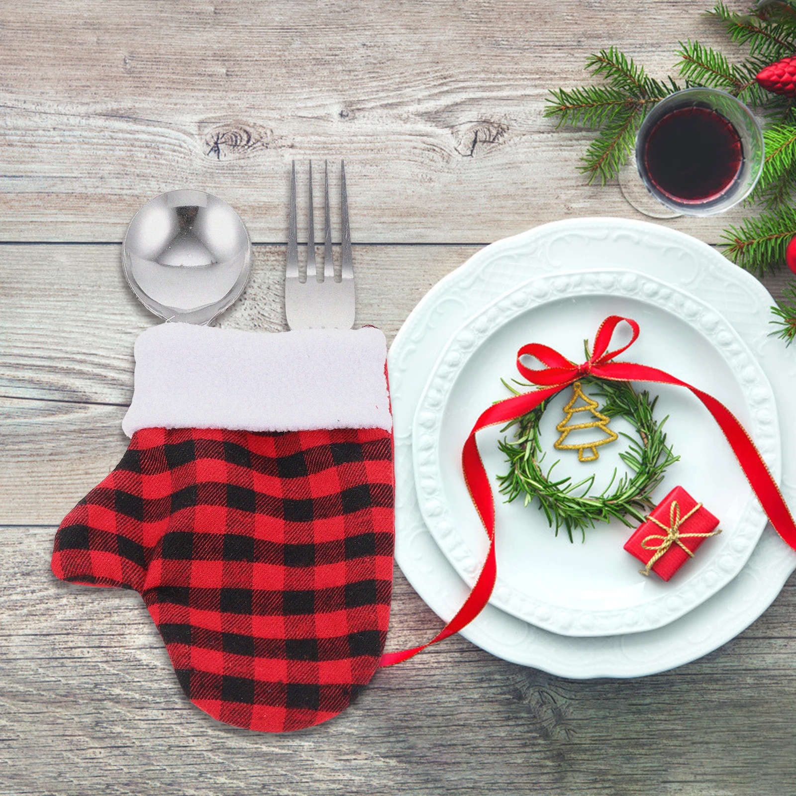 

Cutlery Bag Christmas Decorative Silverware Festive Protective Cover Washable Dining Table Decoration Cloth Tableware